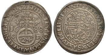 Саксен-Гота-Альтенбург 1/24 талера 1688 CF KM 66, Steguweit 91 Slg. Merseburger 3100 серебро 413-2812