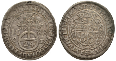 Саксен-Гота-Альтенбург 1/24 талера 1688 CF KM 66, Steguweit 91 Slg. Merseburger 3100 серебро 413-2812