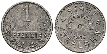 Изерлон (Пруссия, Вестфалия) 1 пфеннингов 1918 очень редкая разновидность Funck 228.6B, Men18 15462.10, Men18 15462.11 железо 1515-414