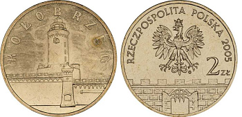 Польша 2 злотых 2005 MW, серия польские города, Колобжег (Kolobrzeg) KM 528, Parchimowicz 957 латунь UNC 603-844