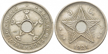 Бельгийское Конго 5 сантимов 1921 KM 17 медно-никель 105-1231