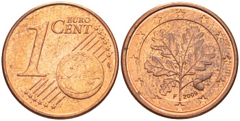 ГЕРМАНИЯ 1 ЕВРОЦЕНТ 2009 F KM 207 сталь плакированная медью 4532-727