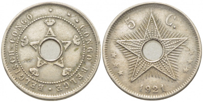Бельгийское Конго 5 сантимов 1921 KM 17 медно-никель 105-1231