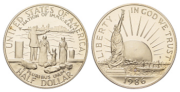 США 1/2 доллара 1986 S, 100 лет Статуе Свободы KM 212 медь плакированная медно-никелем PROOF 11-144-24