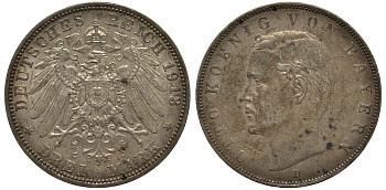 Бавария 3 марки 1913 Отто (1886-1913) Weege 45, J. 47, KM 515 серебро 3711-2125