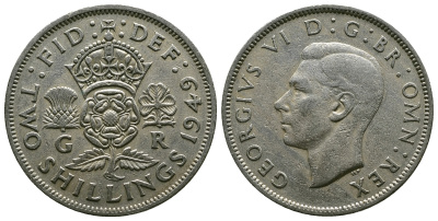 Великобритания 2 шиллинга (флорин) 1949 Георг VI (1936-1952) KM 878, Spink 4107 медно-никель 4381-1243