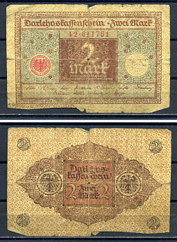 Германия 2 марки 1920 Pick 60 бумага 7552-28-2-1