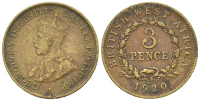 Британская Западная Африка 3 пенса 1920 KM 10b олово латунь 4615-916