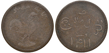 ИНДОНЕЗИЯ 1 КЕПИНГ 1835 ПРОВИНЦИЯ ТРУМОН, ТОКЕН, TRUMON, ПЕТУХ KM Tn 3 медь 72-1731