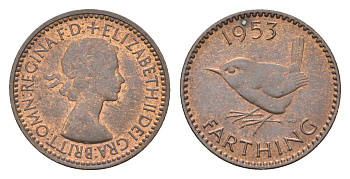 Великобритания 1 фартинг 1953 Елизавета II (1952-2022) KM 881, Spink 4156 бронза 4659-833