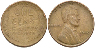 США 1 ЦЕНТ 1945 ЛИНКОЛЬН KM А132 медь цинк 218-462
