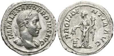 Римская Империя денарий 231 - 235 Александр Север PROVIDENTIA AVG Провиденция, персонификация Божественного Предвидения Рим Extremely fine RIC 250 серебро 1073-10-86