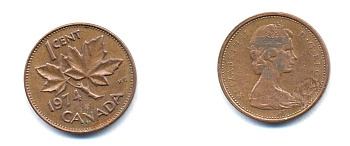 Канада 1 цент 1974 Елизавета II (1952-2022), кленовый лист KM 59.1 бронза 4379-361