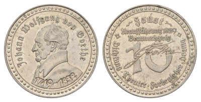 Германия медаль - Иоганн Вольфганг фон Гёте ND (1982) диаметр 27 мм, вес 00 гр никель сталь 4114-543