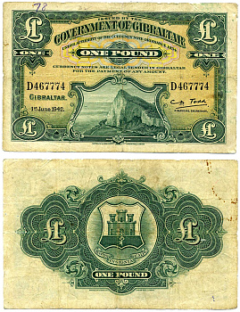 Гибралтар 1 фунт 1942 1 ИЮНЯ 1942, TDLR Pick 15b бумага 451-446-2
