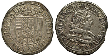 Лотарингия 1 тестон 1629 Карл IV (1625-1634), первое правление, город Нанси, регион на северо-востоке Франции, вес 8,74 г KM 45 серебро 00-000-00