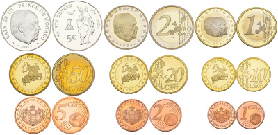 Монако евронабор из 9 монет 2004 в оригинальной коробке с сертификатом биметалл PROOF 4-3-2-09