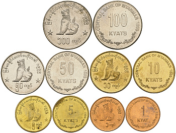 Мьянма лот из 5 монет 1999 (1, 5, 10, 50, 100 кьят) UNC M75-17