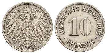 Германия 10 пфеннигов 1907 F KM 12, J. 13 медно-никель 4701-1117
