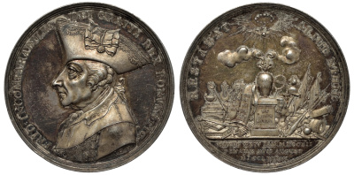 Бранденбург-Пруссия медаль 1786 Фридрих, медальер Ernst Otto Horn, диаметр 44,77 мм., вес 26,26 гр., зеркальное поле серебро UNC 00-000-00