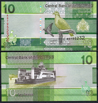 Гамбия 10 даласи 2019 птица, паром Pick NEW  бумага  UNC (пресс) 448-72-3