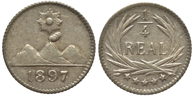 Гватемала 1/4 реала 1897 5 звезд, Испанское правление KM 162 серебро 112-817