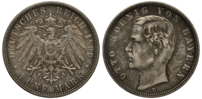 Бавария 5 марок 1899 Отто (1886-1913) Weege 47, J. 46, KM 512 серебро 3711-1425