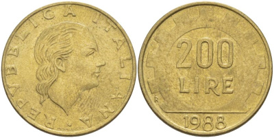 Италия 200 лир 1988 R, шестерня KM 105 алюминиевая бронза 4551-516