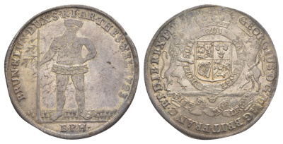 Брауншвейг-Каленберг-Ганновер 1 талер 1723 EPH, дикарь, Георг I (1698-1727), из коллекции Ричарда Б. Смита Davenport 2076, KM 114, Smith 32, Welter 2236 серебро 00-901-19