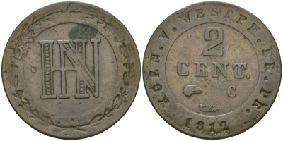 Вестфалия 2 сантима 1812 С KM 22 медь 65-755