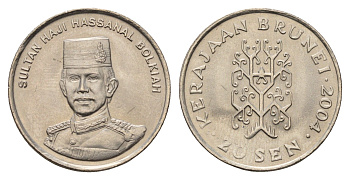 Бруней 20 сенов 2004 Хассанал Болкиах KM 37 медно-никель UNC 4671-346