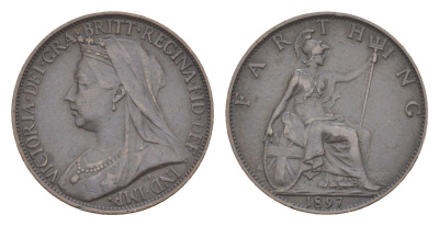 Великобритания 1 фартинг 1897 Виктория (1837-1901) KM 788.1, Spink 3963 бронза 4630-165