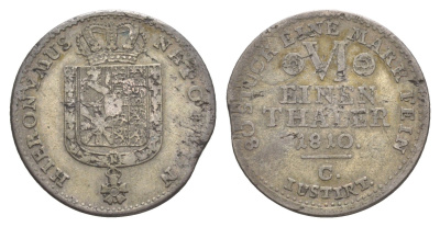 Вестфалия 1/6 талера 1810 C, Жером Бонапарт (1807-1813) KM 88 серебро 633-1215