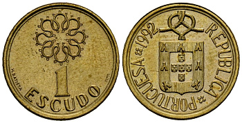 Португалия 1 эскудо 1992 KM 631 никель латунь 4164-1124