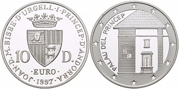 Андорра 10 динеров 1997 дом принца KM 166 серебро PROOF 1068-5-23