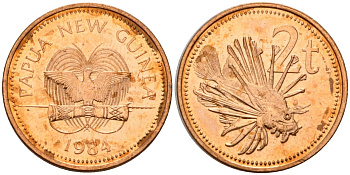 Папуа-Новая Гвинея 2 тойя 1984 Елизавета II (1953-) KM 2 бронза 4571-1235