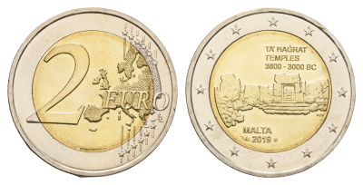 Мальта 2 евро 2019 p, Доисторические места Мальты - Храм Та’ Хаджрат KM 202 биметалл BU 68-536