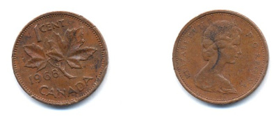 Канада 1 цент 1968 Елизавета II (1952-2022), кленовый лист KM 59.1 бронза 4379-356