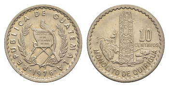 Гватемала 10 сентаво 1976 KM 277.1 медно-никель UNC 4644-264