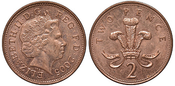 Великобритания 2 пенса 2005 Елизавета II (1952-2022) KM 987, Spink 4690 (C5) сталь плакированная медью aUNC 4122-845