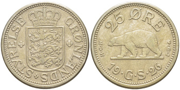 Гренландия 25 эре 1926 NCN; CJ, медведь, датская колония, Кристиан X (1912-1947) KM 5 медно-никель 1520-424