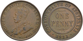 Австралия 1 пенни 1933 Георг V (1910-1936) KM 23 бронза 4117-133