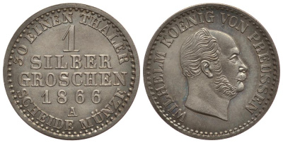 ПРУССИЯ 1 ГРОШ 1866 A KM 485 серебро 1522-921
