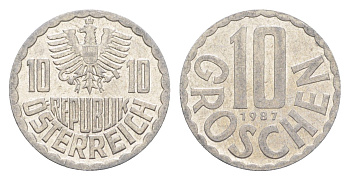 Австрия 10 грошей 1987 KM 2878 алюминий 4528-527