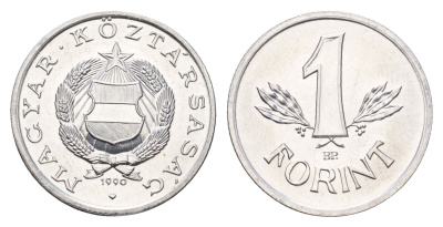 Венгрия 1 форинт 1990 год-тип, тираж 10.000 экземпляров KM 736 алюминий BU 5010-1513