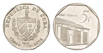 Куба 5 сентаво 2002 Casa Colonial KM 575.2, Schoen 713, JMA MC19 сталь плакированная никелем aUNC 4644-723