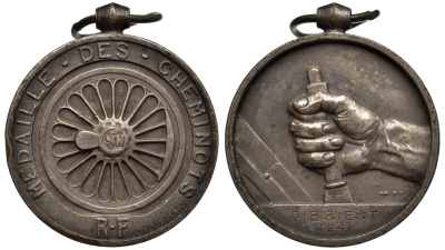 Франция медаль 1941 медаль лучшему железнодорожнику 4578-612
