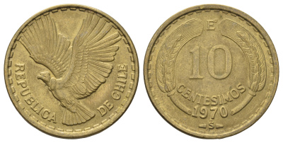 Чили 10 сентесимо 1970 KM 191 алюминиевая бронза 4161-737