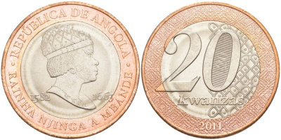 Ангола 20 кванза 2014 Королева Зинга Мбанди Нгола (1582-1663) KM 111 биметалл aUNC 69-121