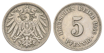 Германия 5 пфеннигов 1906 A KM 11, J. 12 медно-никель 4701-1035